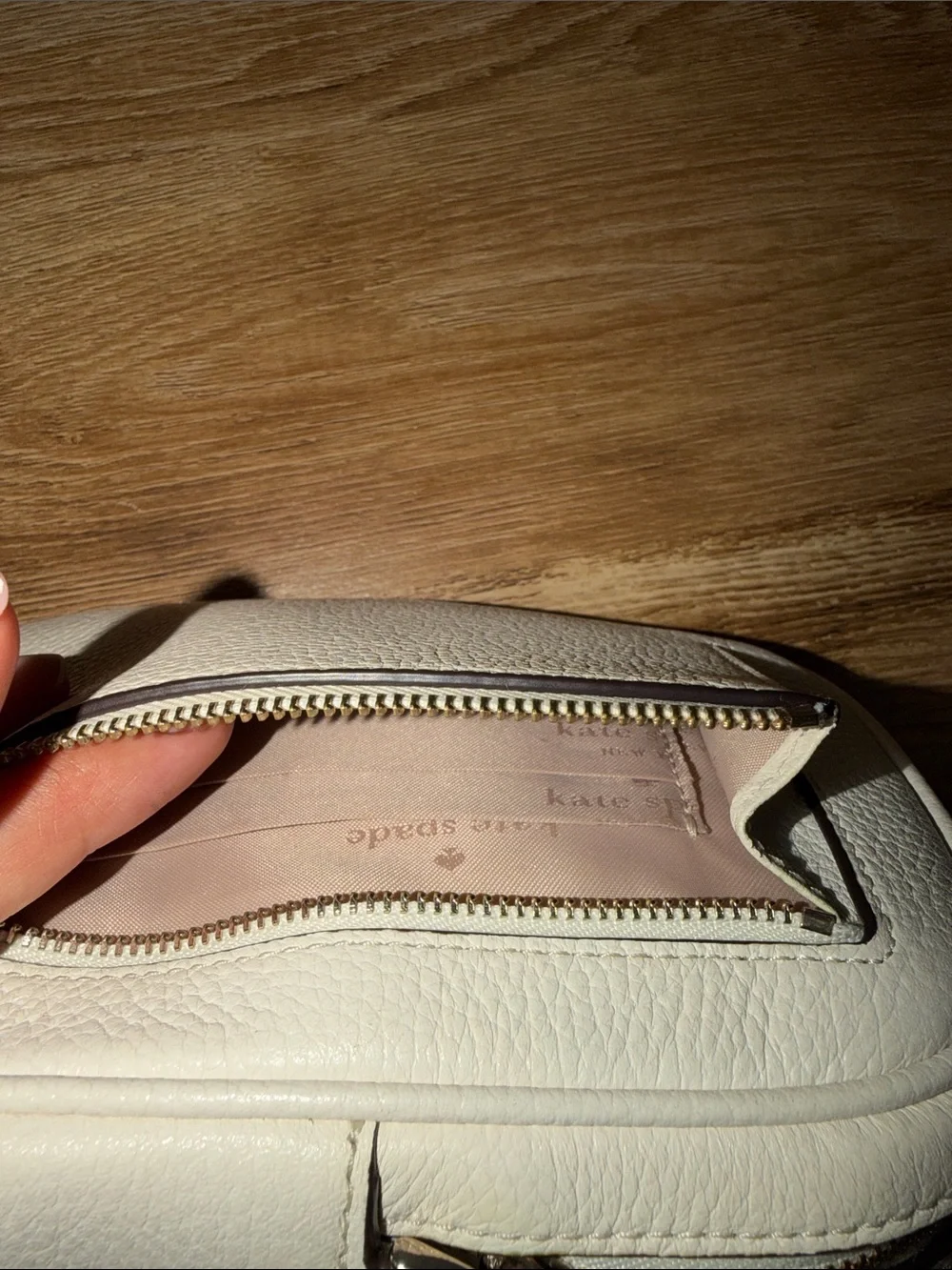 kate spade Cream Pebbled Leather Crossbody Phone Pouch with Gold Logo